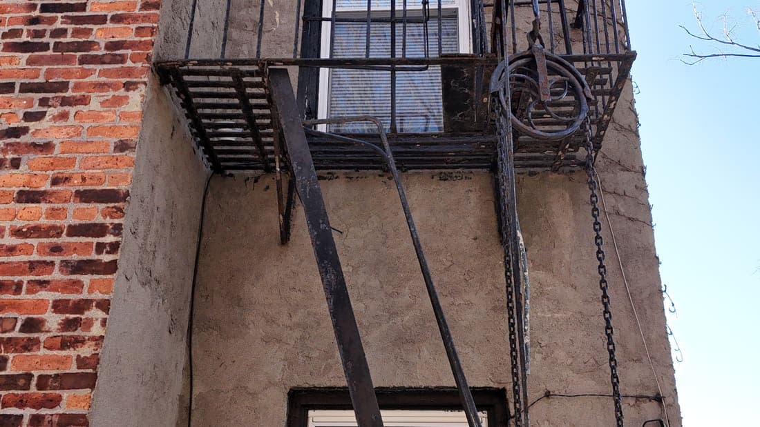 Drone field photograph, plate 023, 2026-02-04, New Jersey fire escape inspection by Oyster Fire Escape Inspections
