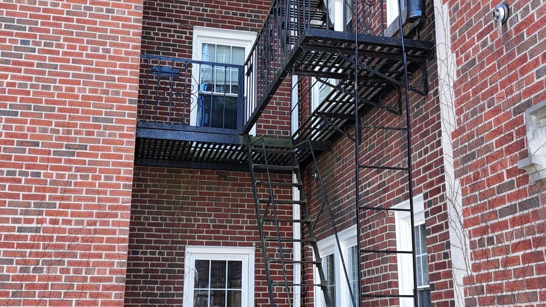 Drone field photograph, plate 031, 2026-02-05, New Jersey fire escape inspection by Oyster Fire Escape Inspections