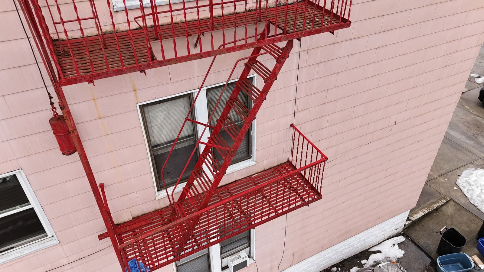 Drone field photograph, plate 036, 2026-02-18, New Jersey fire escape inspection by Oyster Fire Escape Inspections