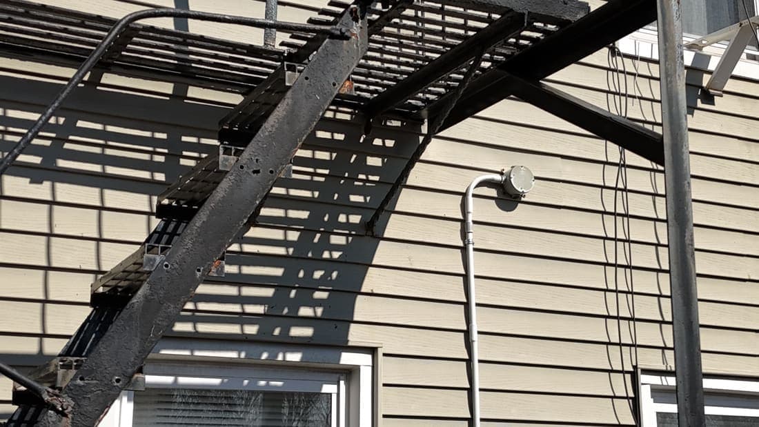 Drone field photograph, plate 047, 2026-03-10, New Jersey fire escape inspection by Oyster Fire Escape Inspections