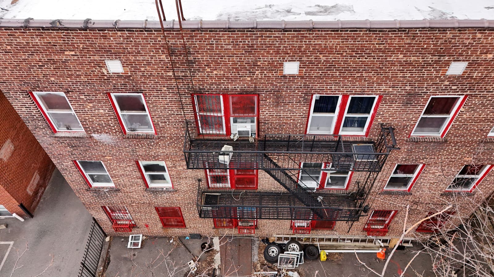 Drone field photograph, plate 056, 2026-03-13, New Jersey fire escape inspection by Oyster Fire Escape Inspections