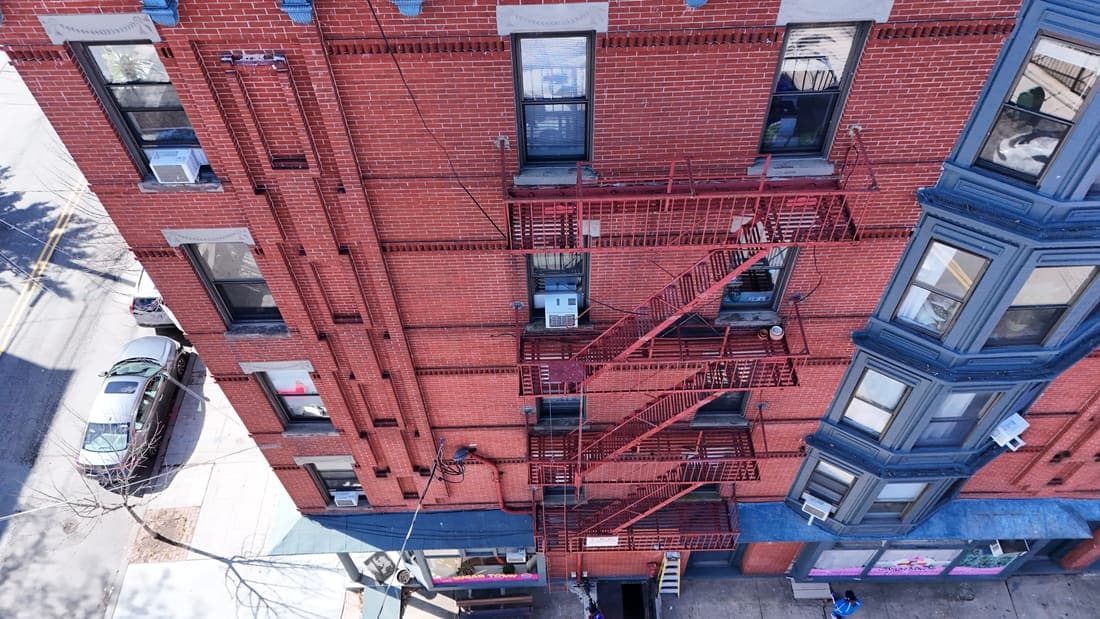 Drone field photograph, plate 059, 2026-03-17, New Jersey fire escape inspection by Oyster Fire Escape Inspections