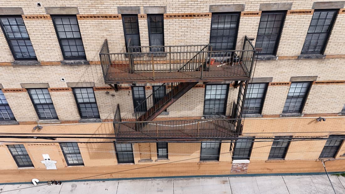Drone field photograph, plate 066, 2026-03-18, New Jersey fire escape inspection by Oyster Fire Escape Inspections