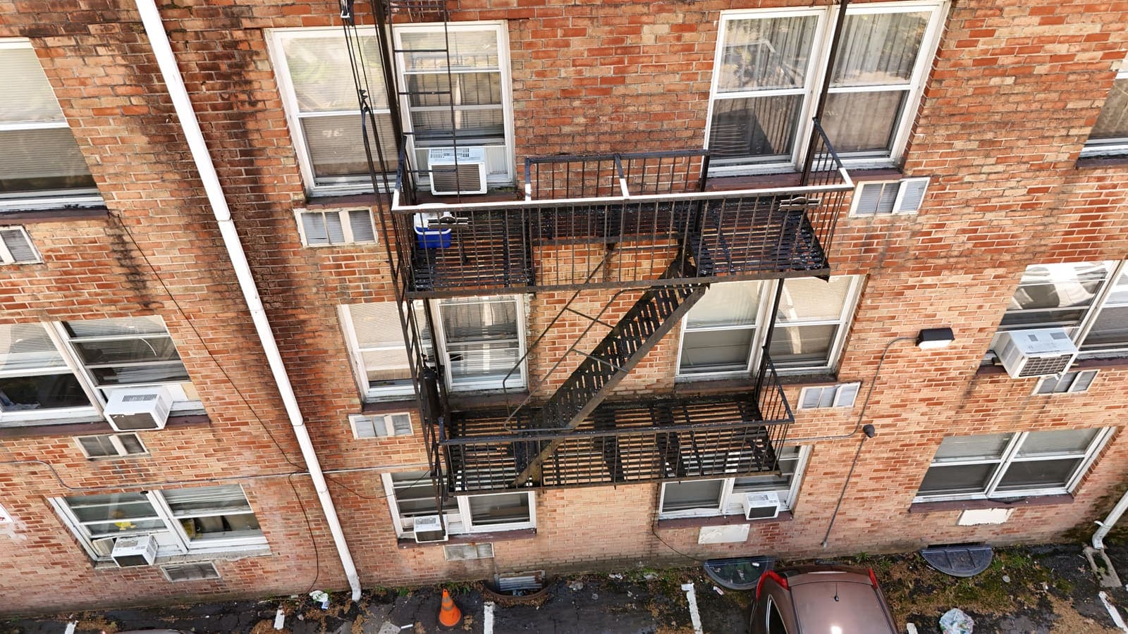Drone field photograph, plate 125, 2026-05-07, New Jersey fire escape inspection by Oyster Fire Escape Inspections